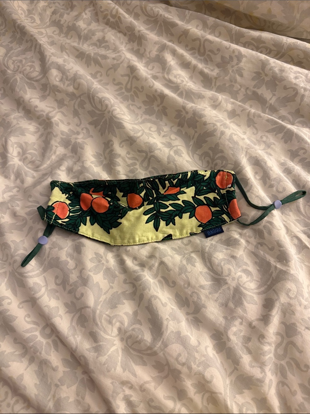 BAGGU Lime Green Mask with Orange Fruit Print